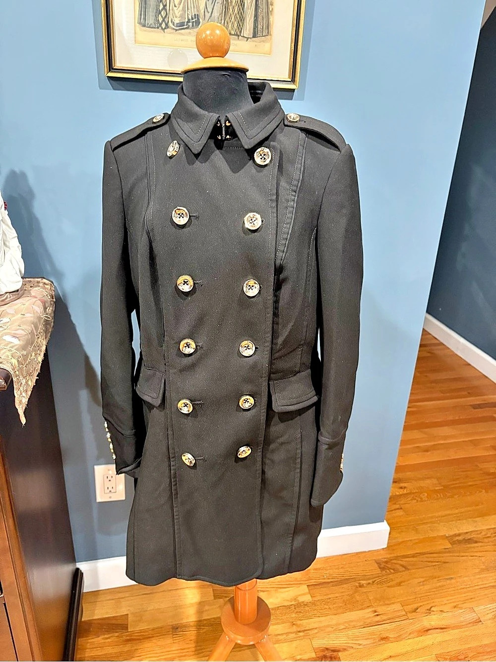 White House Black Market Double-Breasted Wool Coat in Black